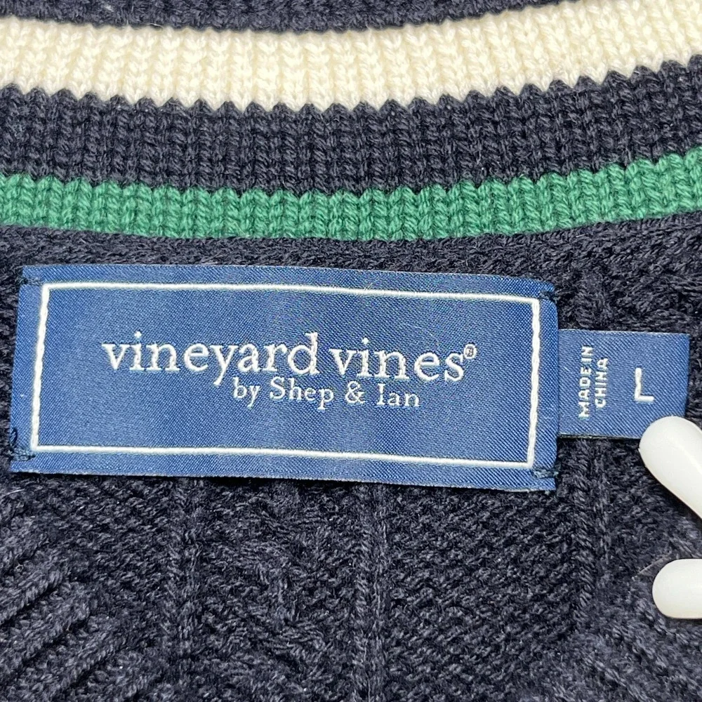 Vineyard Vines Tennis Merino Wool Sweater Men's Large Navy Cable Knit V Neck